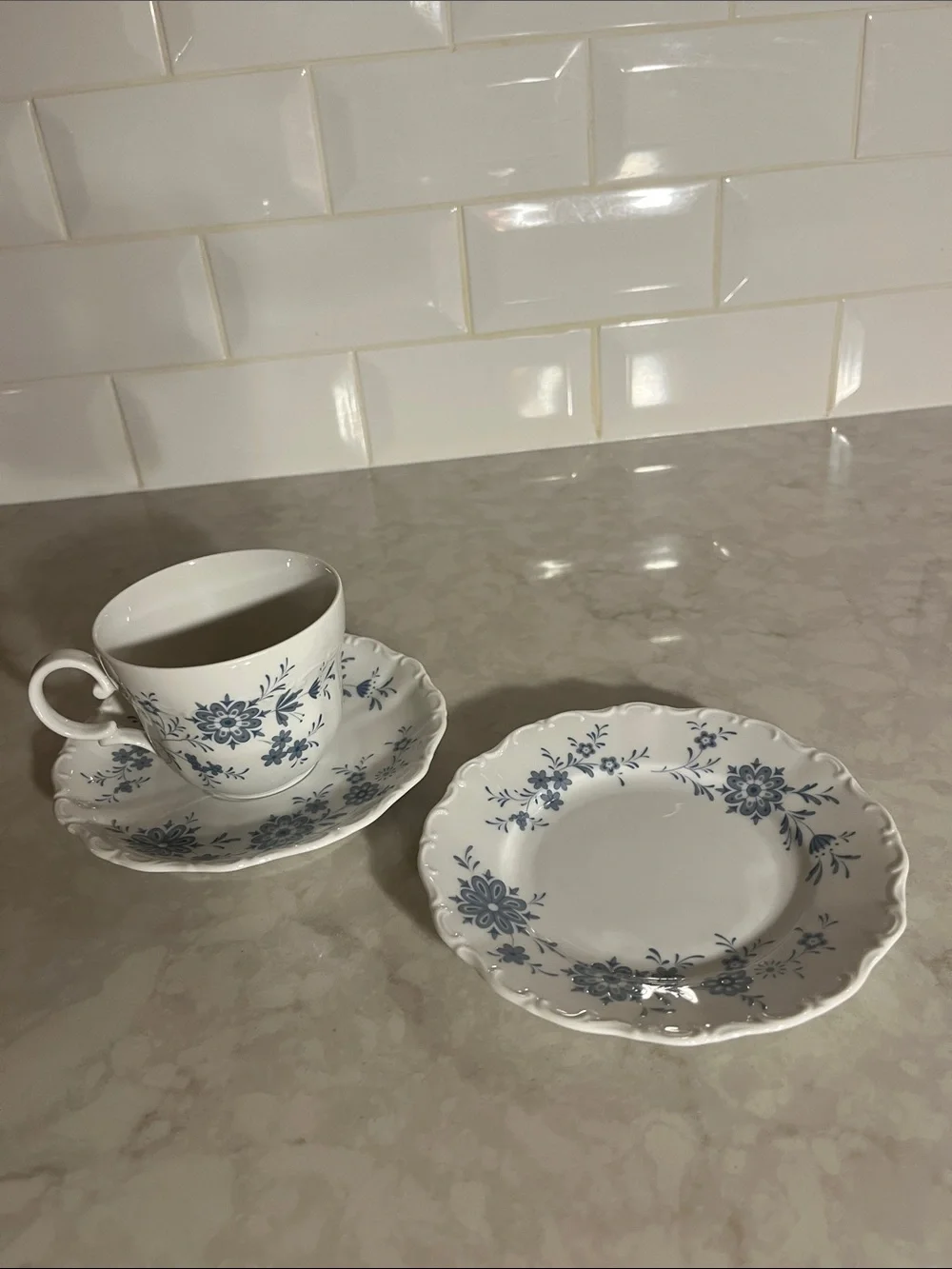 Vintage Bavarian Blue by Christina Porcelain Tea Set Trio West Germany